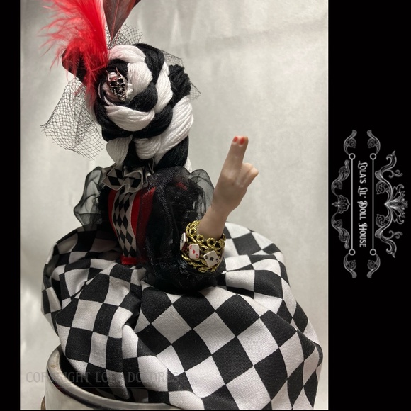*SOLD* OOAK Gothic Harlequin Jester Skull Clown Doll Masquerade Puppet Baphomet - Picture 2 of 15